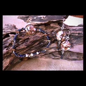 Handcrafted Black and Gold Bracelet & Earring Set